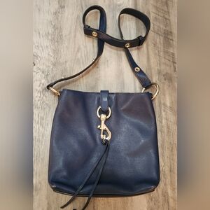 Rebecca Minkoff Navy Blue Leather Small Feed Crossbody Shoulder Bag